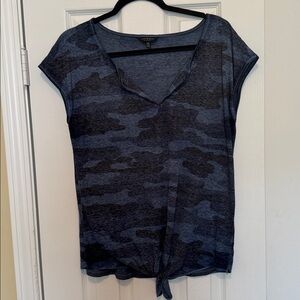 Blue Camouflage Tie-Front Top